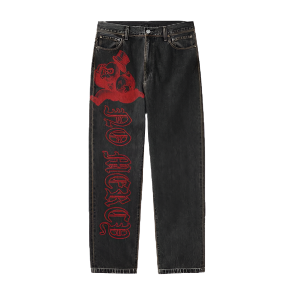 NO MERCY BLACK N RED JEANS