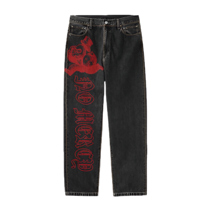 NO MERCY BLACK N RED JEANS